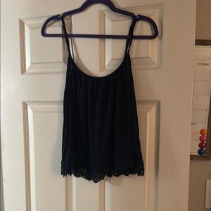 Elegant Blue Lace Trim Women's Top